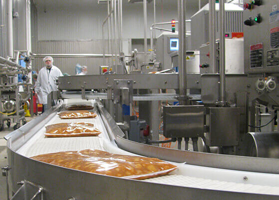Packaged soups moving along the Park 100 Foods production line