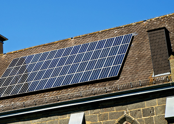 Solar panels on the rooftop of a building