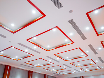 View of custom ceiling lights at a commercial facility